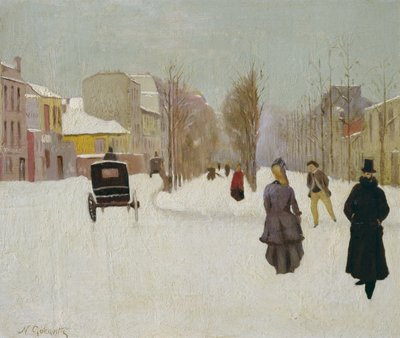 French Street Scene with Snow by Norbert Goeneutte